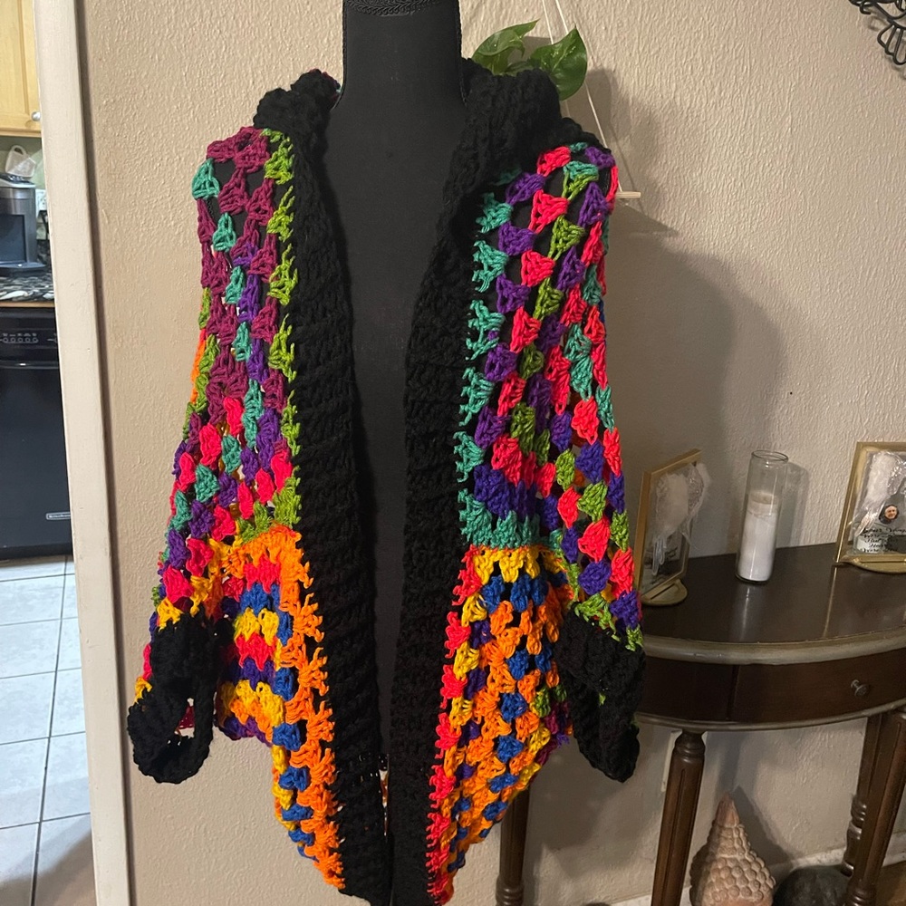 Handmade crochet cardigan with hoodie